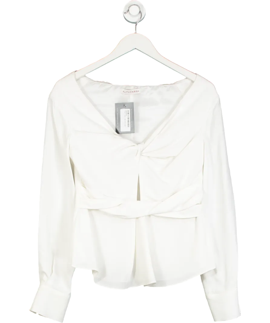 Altuzarra White Twist Neck Peplum Long Sleeve Top UK 8