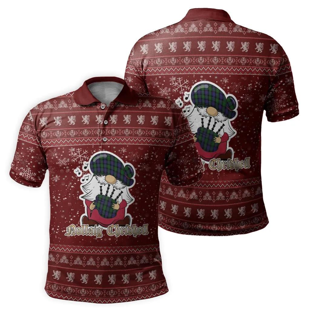 Blair Clan Christmas Family Polo Shirt with Funny Gnome Playing Bagpipes