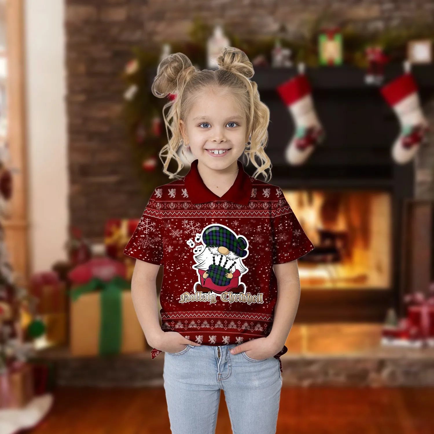 Blair Clan Christmas Family Polo Shirt with Funny Gnome Playing Bagpipes