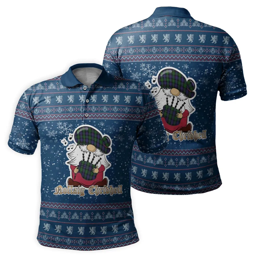 Blair Clan Christmas Family Polo Shirt with Funny Gnome Playing Bagpipes