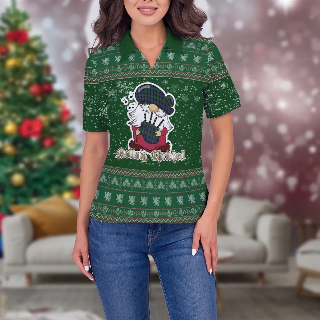 Blair Clan Christmas Family Polo Shirt with Funny Gnome Playing Bagpipes
