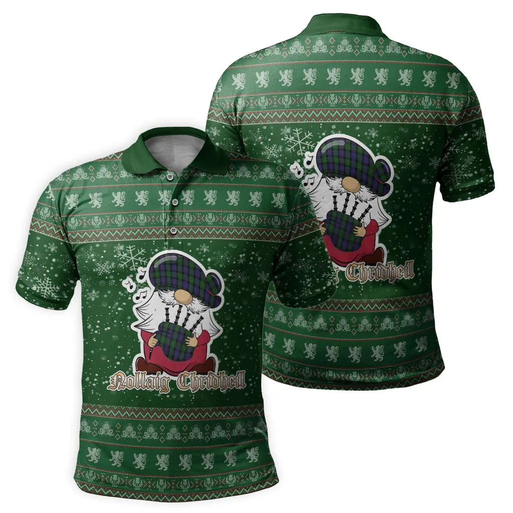 Blair Clan Christmas Family Polo Shirt with Funny Gnome Playing Bagpipes