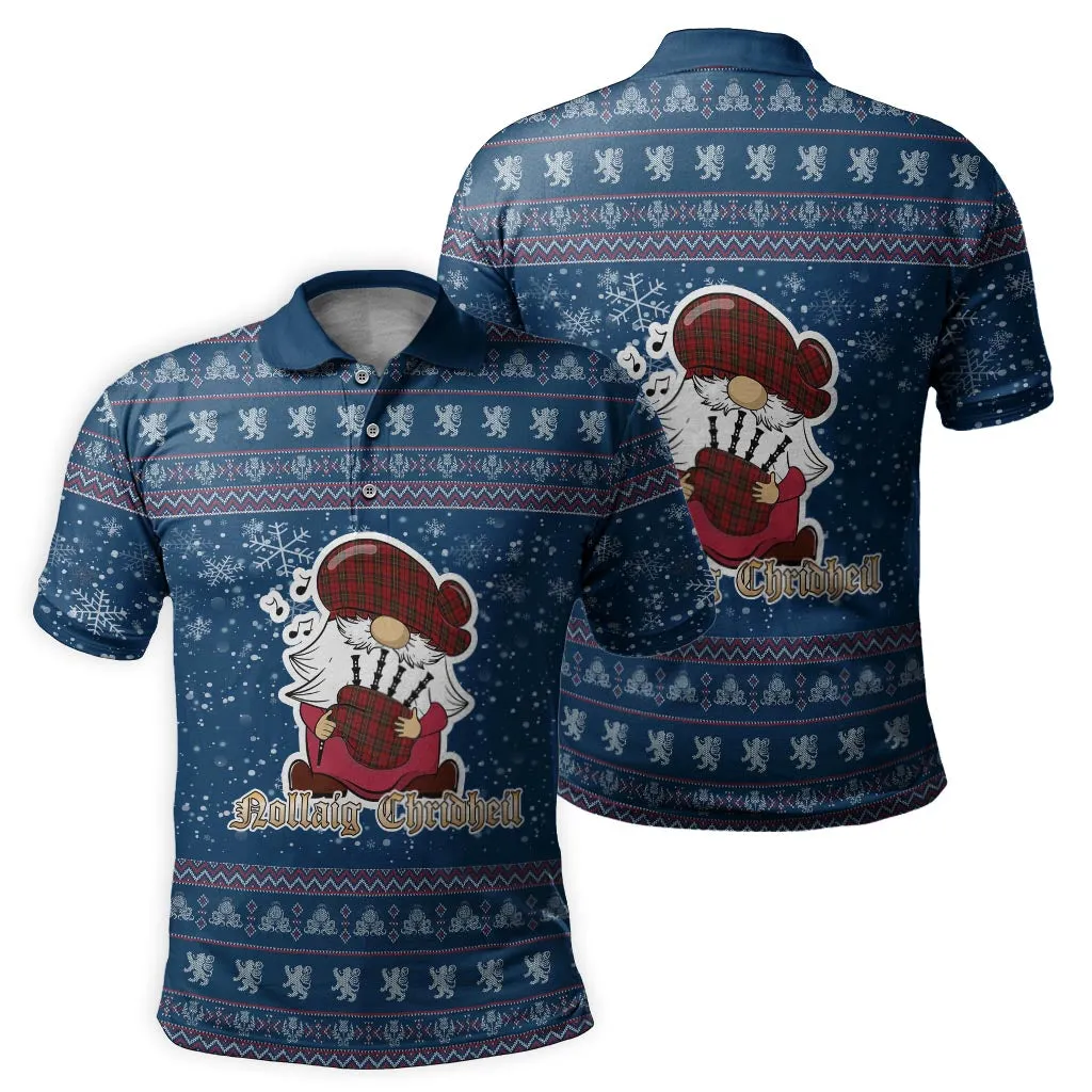 Brodie Clan Christmas Family Polo Shirt with Funny Gnome Playing Bagpipes