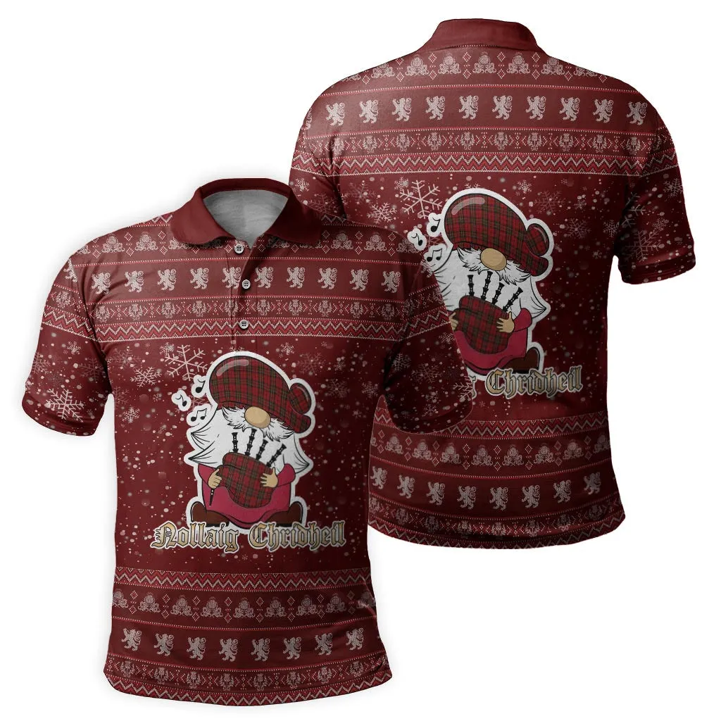 Brodie Clan Christmas Family Polo Shirt with Funny Gnome Playing Bagpipes