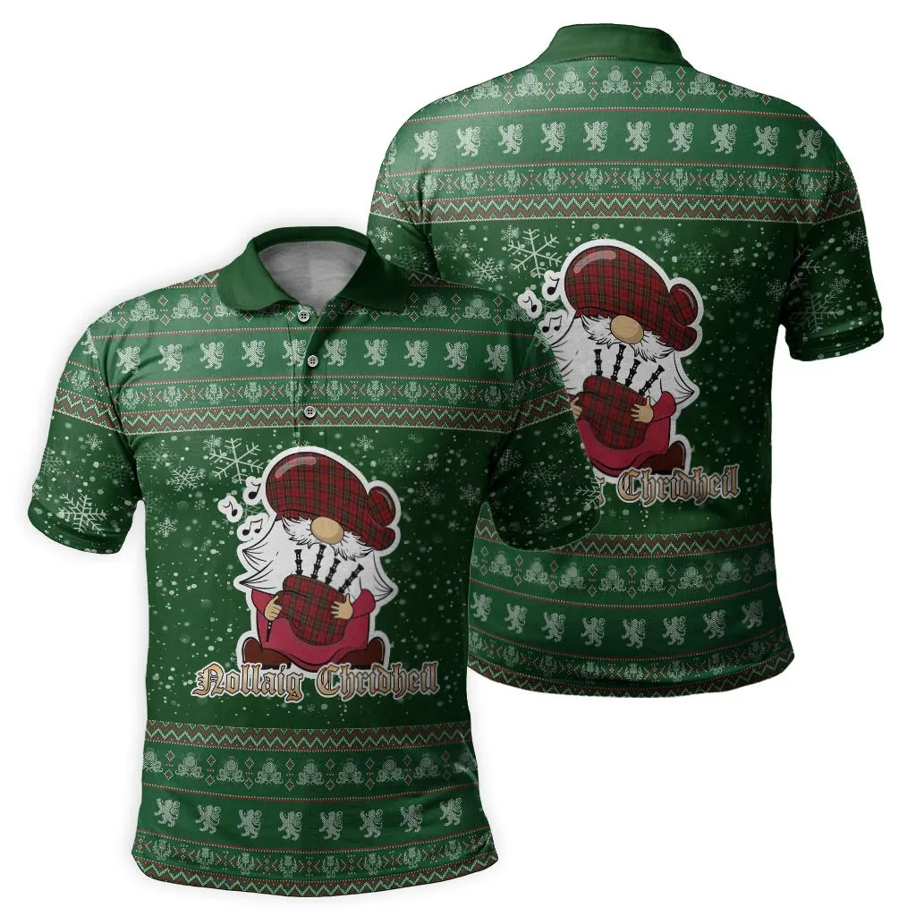 Brodie Clan Christmas Family Polo Shirt with Funny Gnome Playing Bagpipes