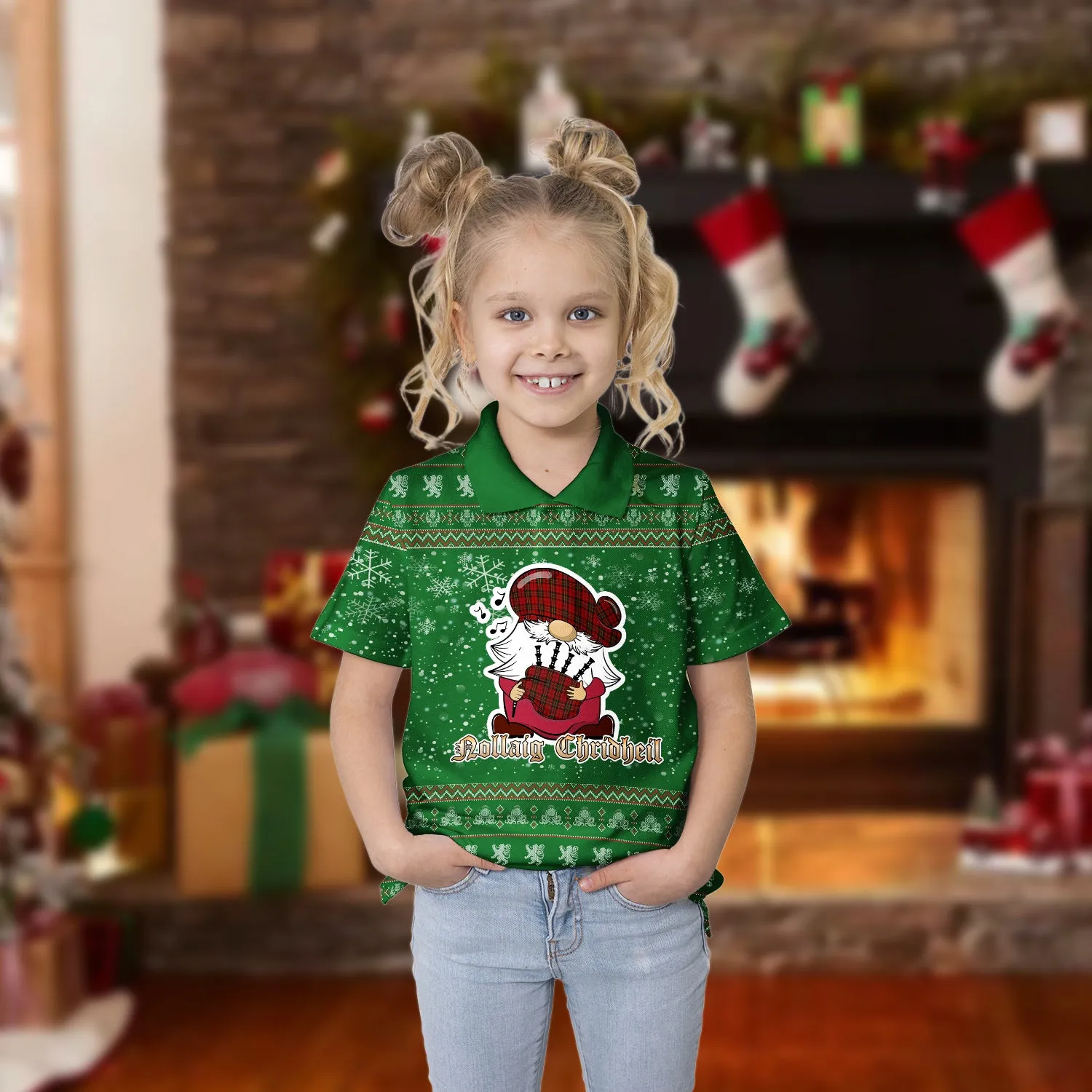 Brodie Clan Christmas Family Polo Shirt with Funny Gnome Playing Bagpipes