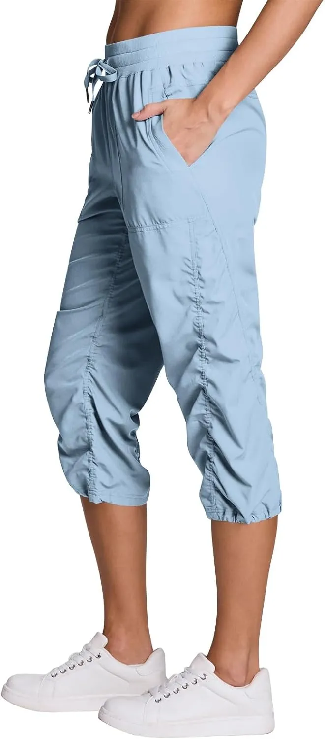 Capri Pants for Women Lightweight Quick-Dry Capris Outdoor Drawstring Hiking Pants with Pockets Soft Cargo Capris