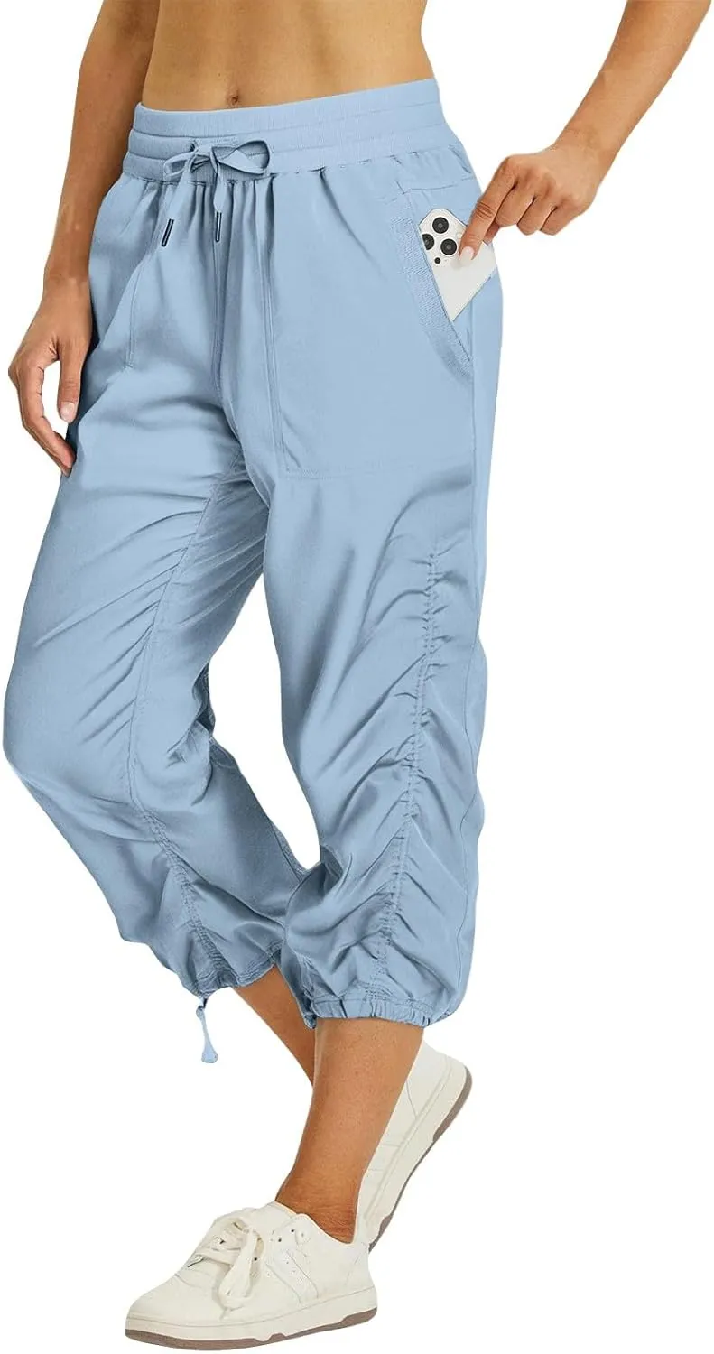 Capri Pants for Women Lightweight Quick-Dry Capris Outdoor Drawstring Hiking Pants with Pockets Soft Cargo Capris