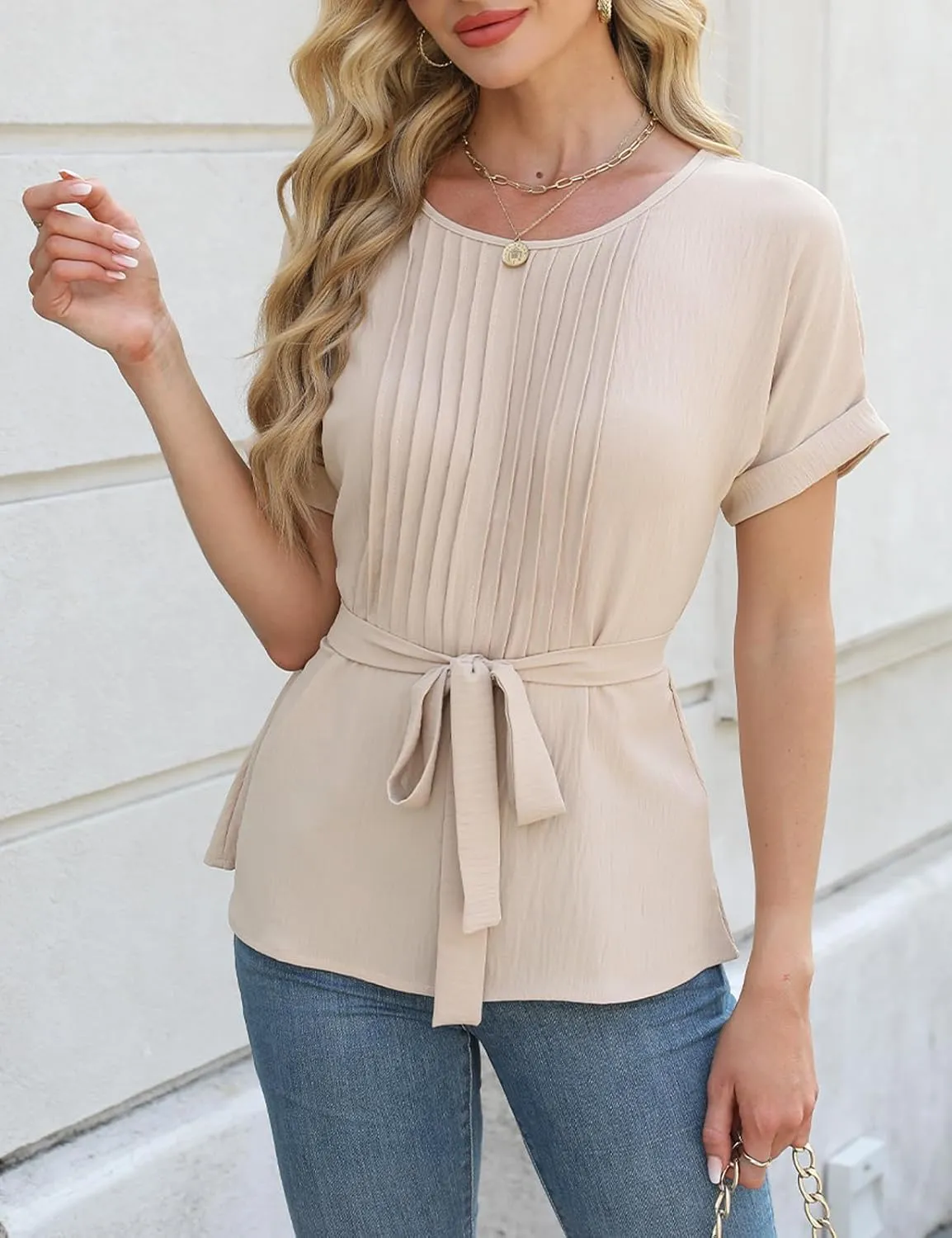 CiCiBird Women Dressy Casual Blouses Summer Peplum Tops Work Pleated Blouse