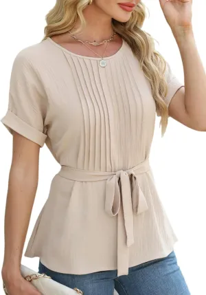 CiCiBird Women Dressy Casual Blouses Summer Peplum Tops Work Pleated Blouse