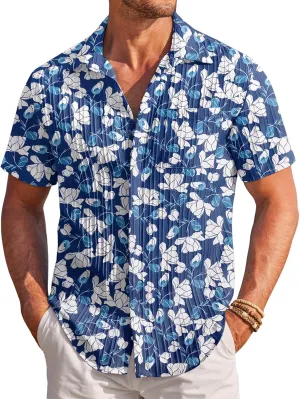 COOFANDY Mens Casual Shirts Short Sleeve Button Down Shirts Fashion Textured Summer Beach Shirt