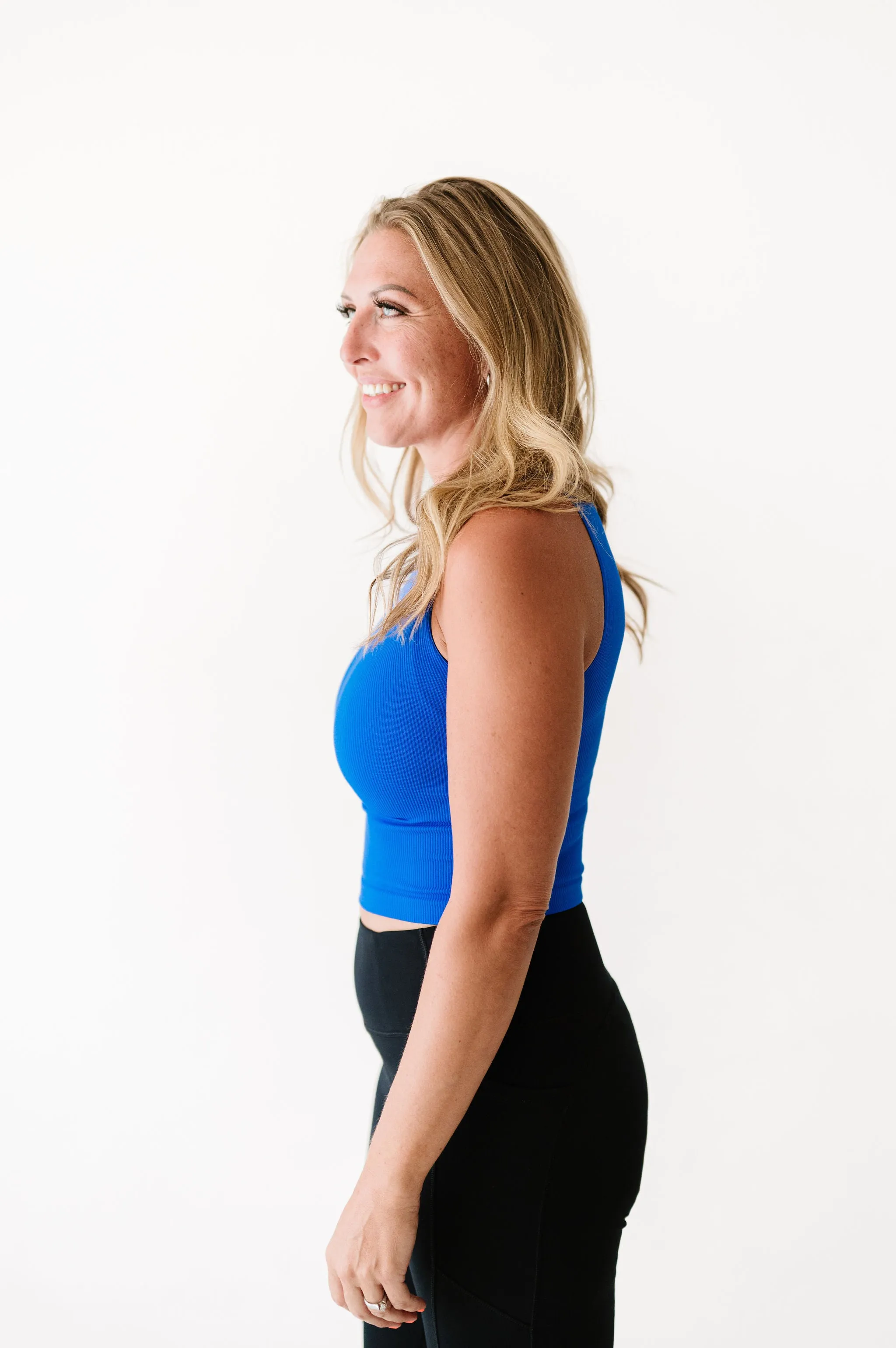 Cropped Ribbed High Neck - Royal Blue
