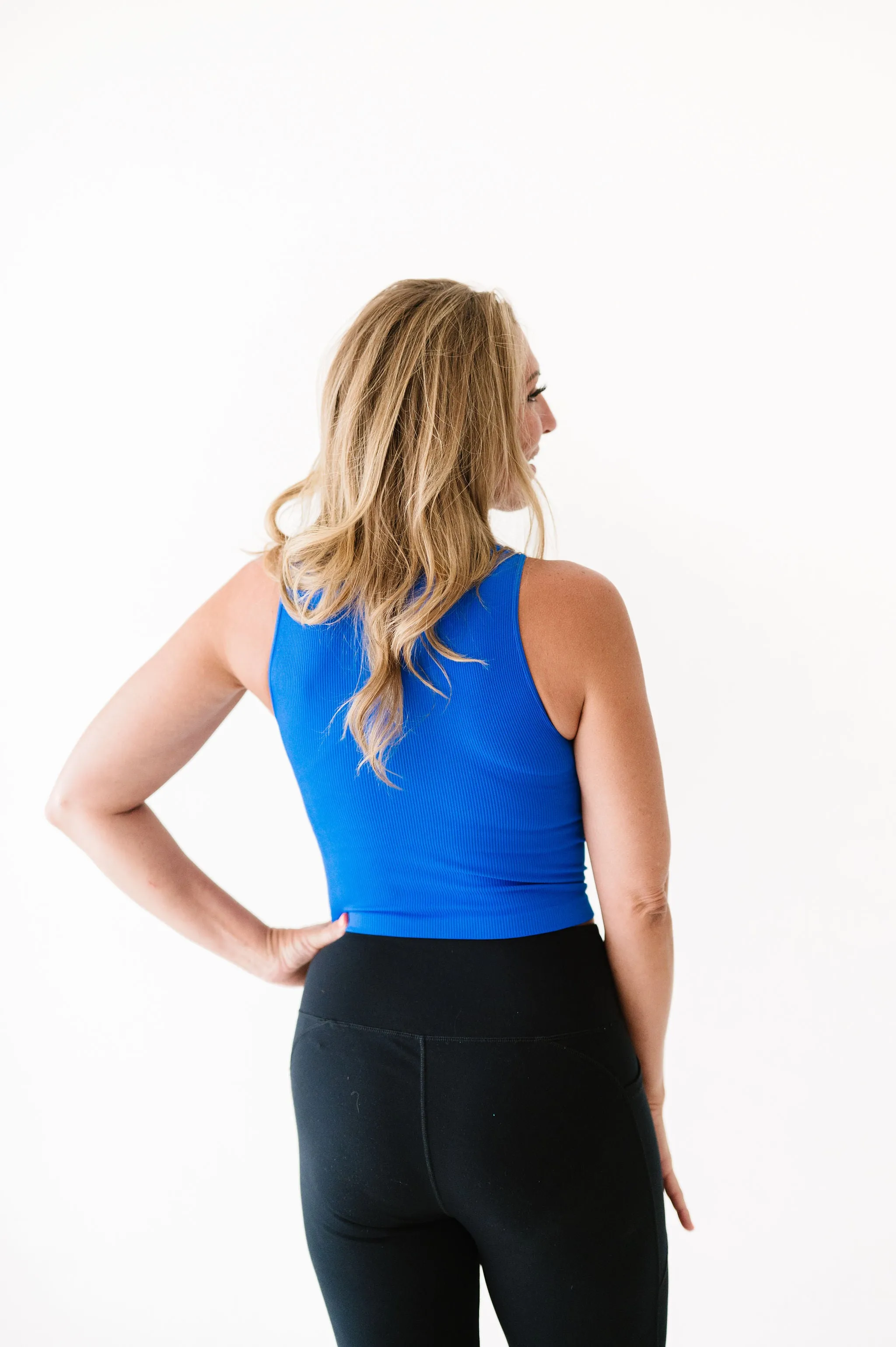 Cropped Ribbed High Neck - Royal Blue