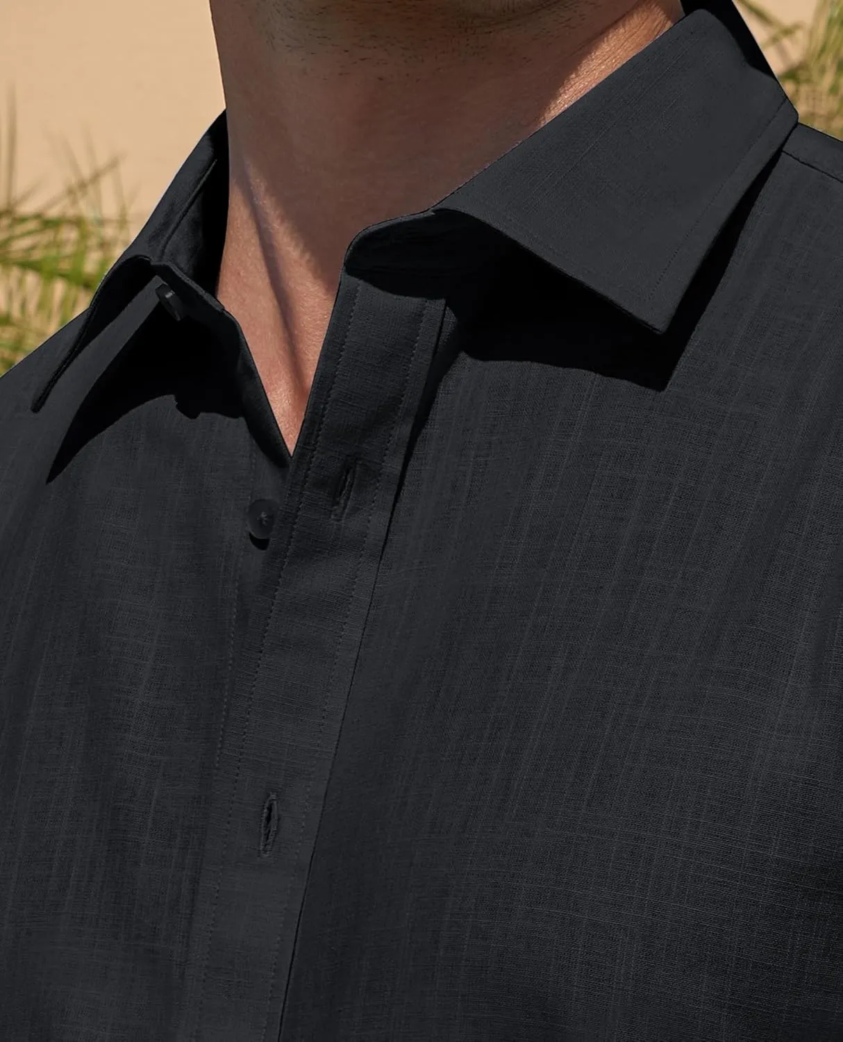 DEMEANOR Linen Shirts for Men Short Sleeve Button Down Shirts Summer Beach Casual Linen Button Up Shirt Vacation Wedding