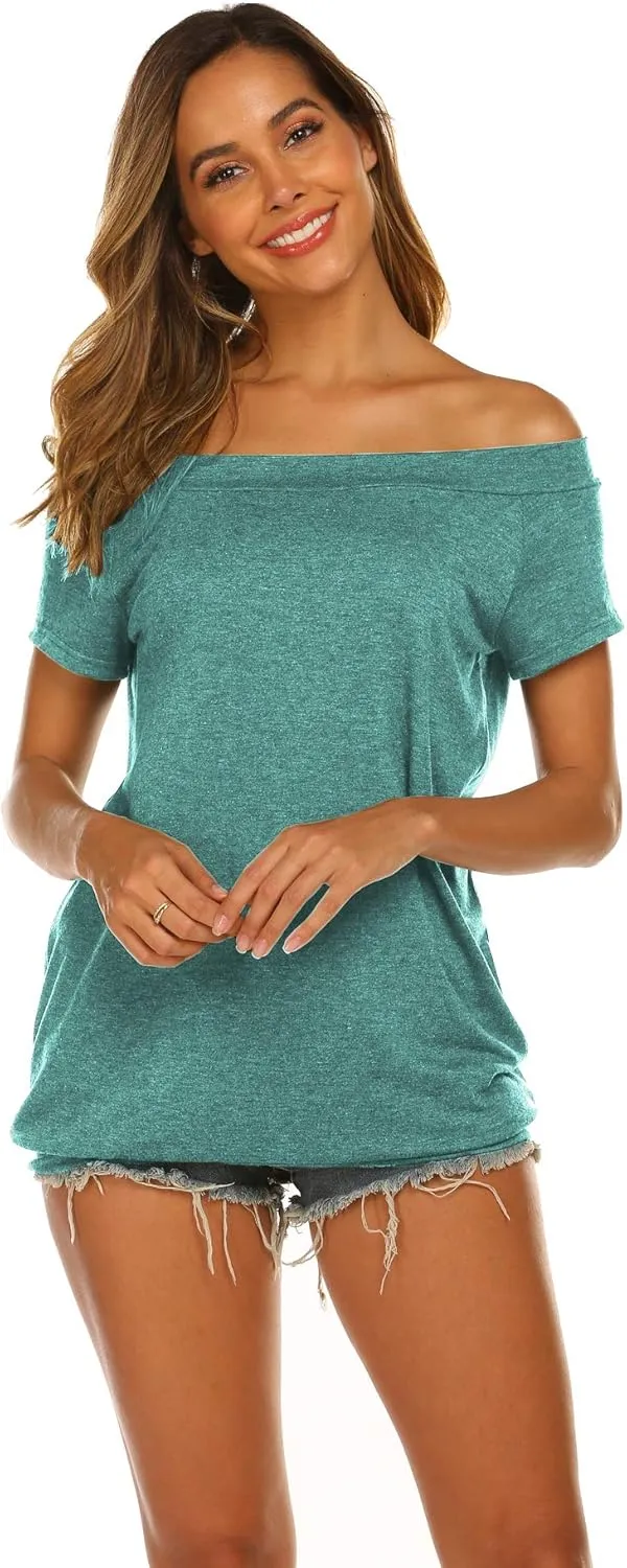 Halife Women's Off The Shoulder Tops Summer Casual Short Sleeve T Shirts
