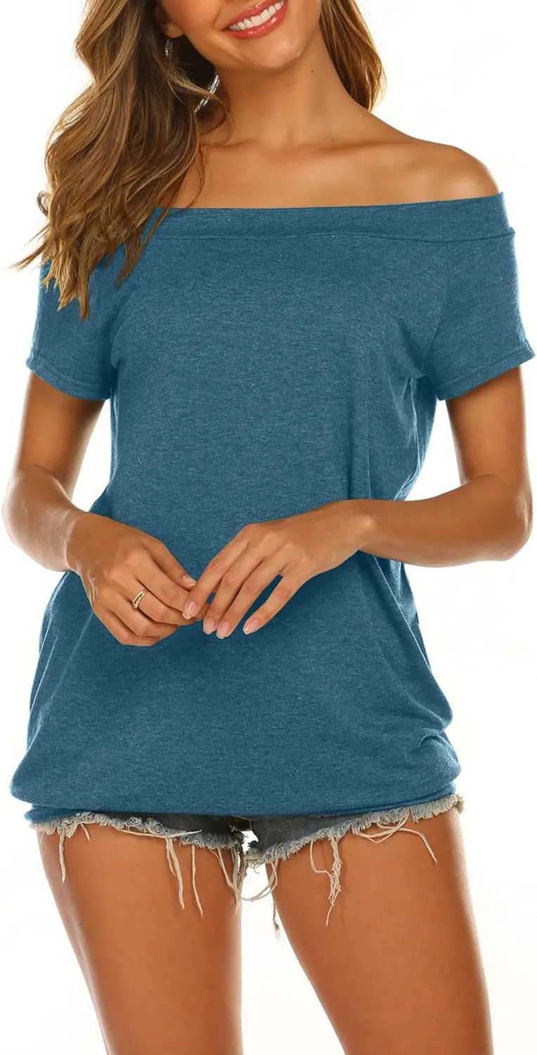 Halife Women's Off The Shoulder Tops Summer Casual Short Sleeve T Shirts