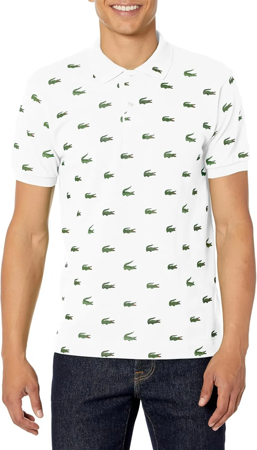 Lacoste Mens Short Sleeve Allover Croc Polo Shirt