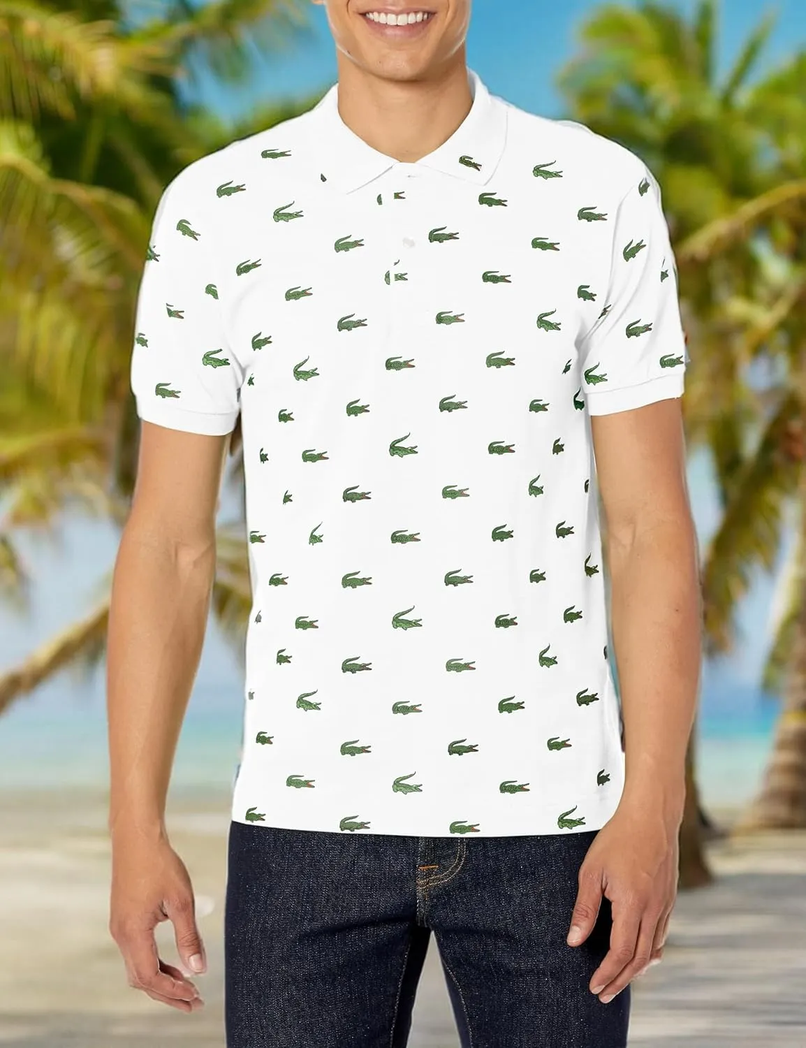 Lacoste Mens Short Sleeve Allover Croc Polo Shirt