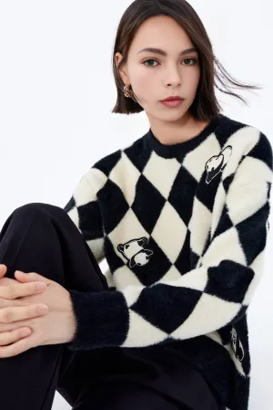 LILY Vintage Color-Block Plaid Sweater