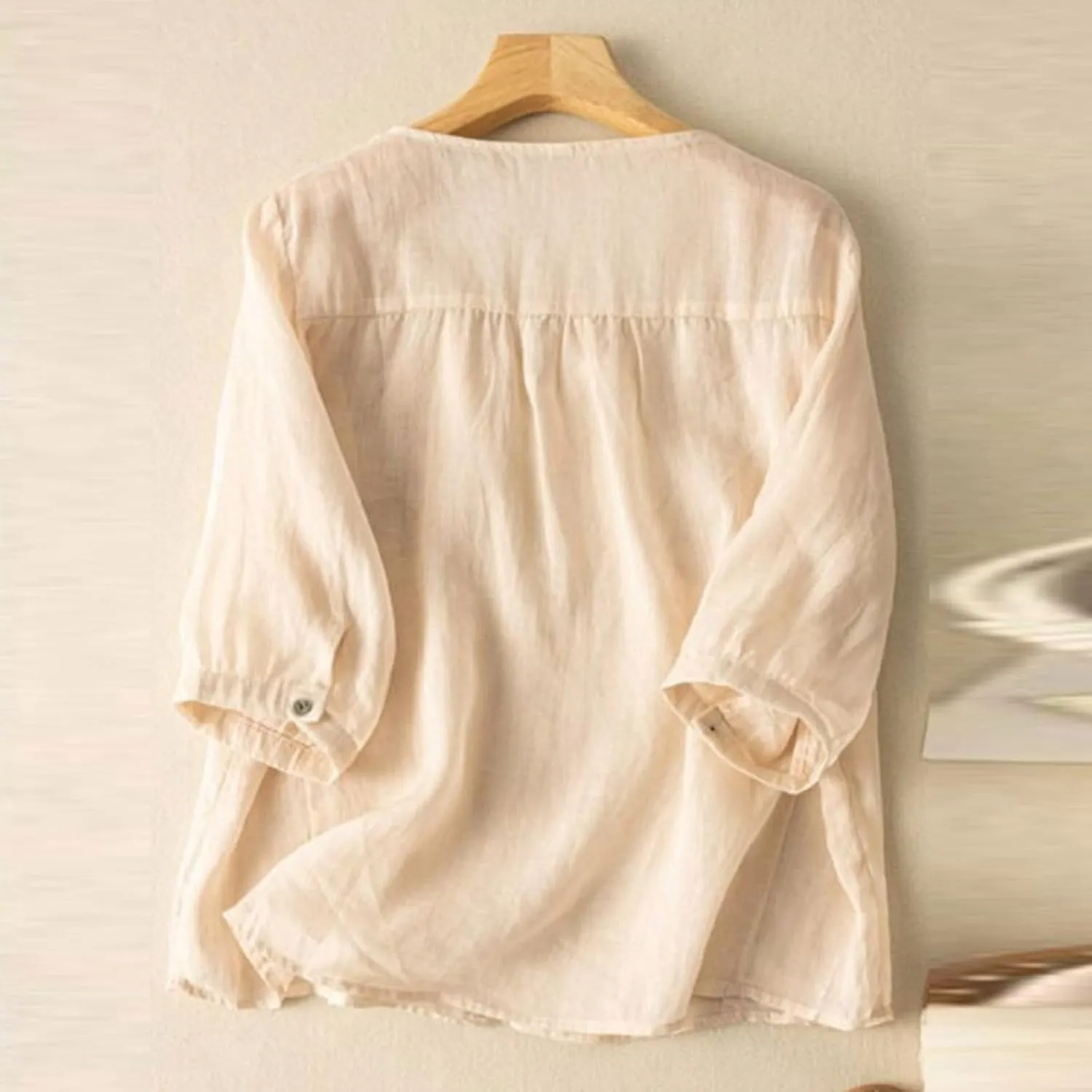Linen Shirts for Women 2025 Trendy Summer 3/4 Sleeve Tops Dressy Casual Loose Boho Cute Blouses