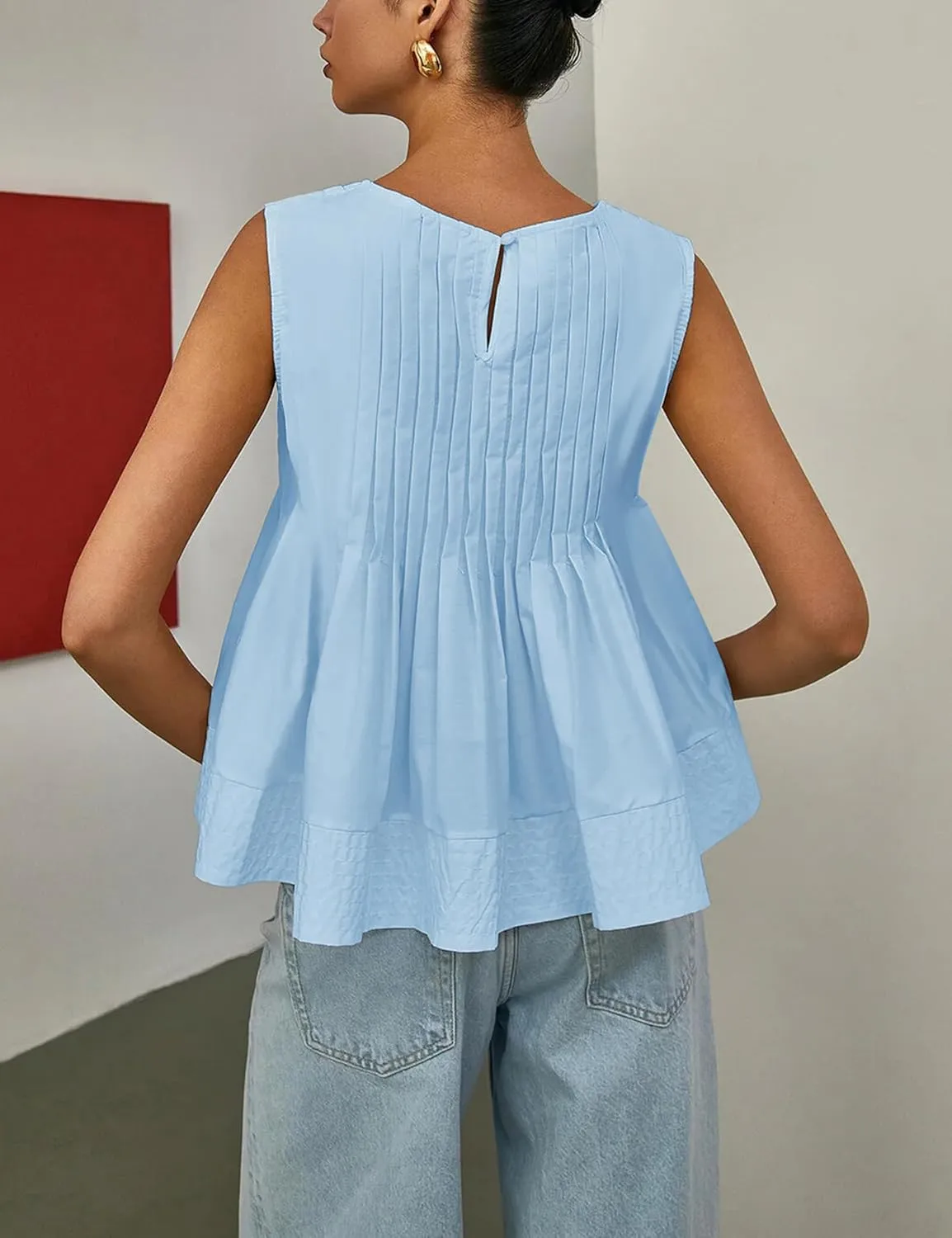 Lumister Womens Peplum Babydoll Tops Cute Pleated Sleeveless Ruffle Strap T Shirts Tank Summer Tops