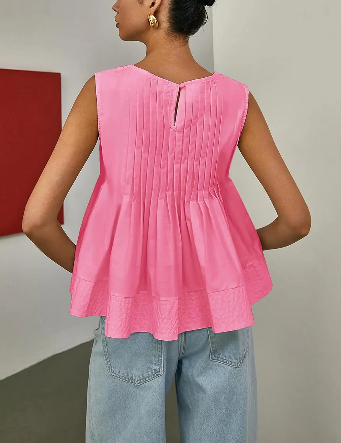Lumister Womens Peplum Babydoll Tops Cute Pleated Sleeveless Ruffle Strap T Shirts Tank Summer Tops