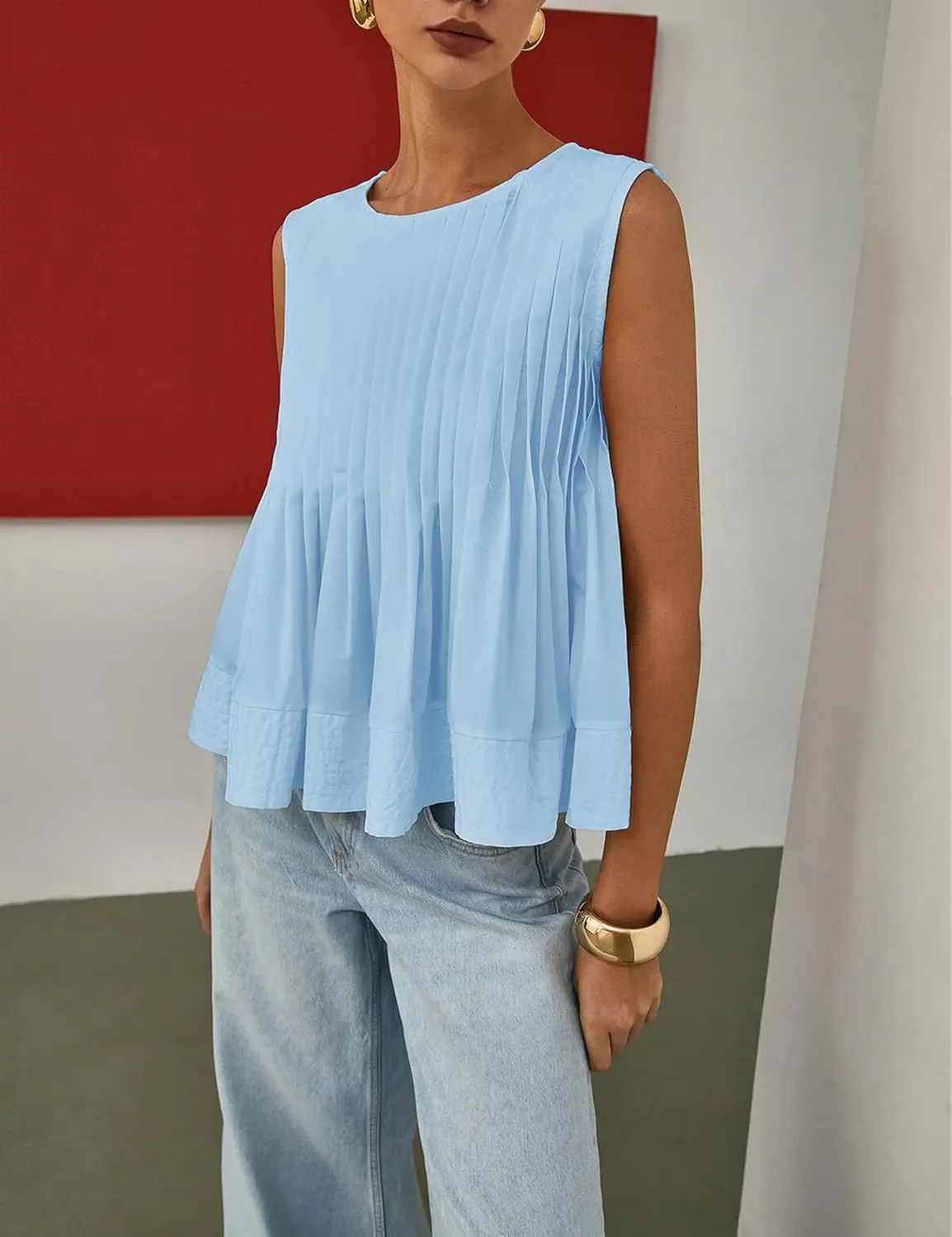Lumister Womens Peplum Babydoll Tops Cute Pleated Sleeveless Ruffle Strap T Shirts Tank Summer Tops
