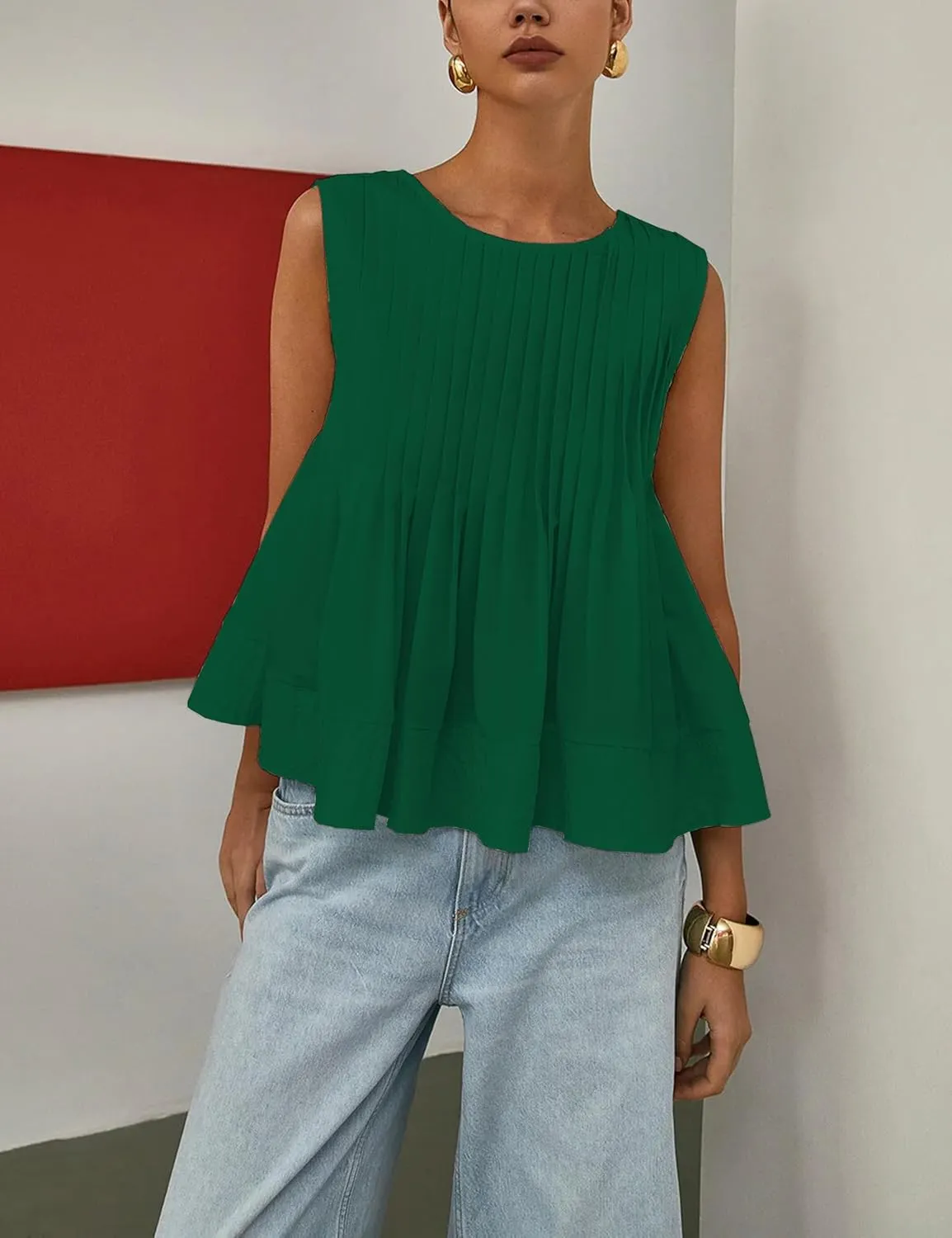 Lumister Womens Peplum Babydoll Tops Cute Pleated Sleeveless Ruffle Strap T Shirts Tank Summer Tops