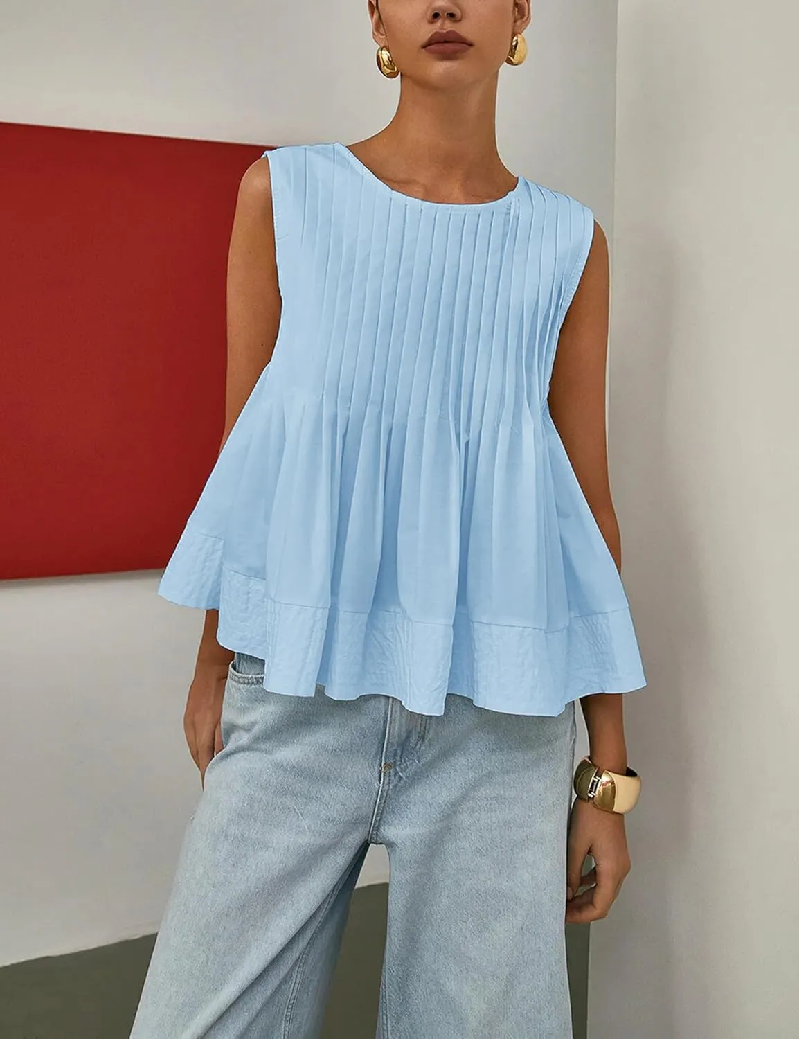 Lumister Womens Peplum Babydoll Tops Cute Pleated Sleeveless Ruffle Strap T Shirts Tank Summer Tops