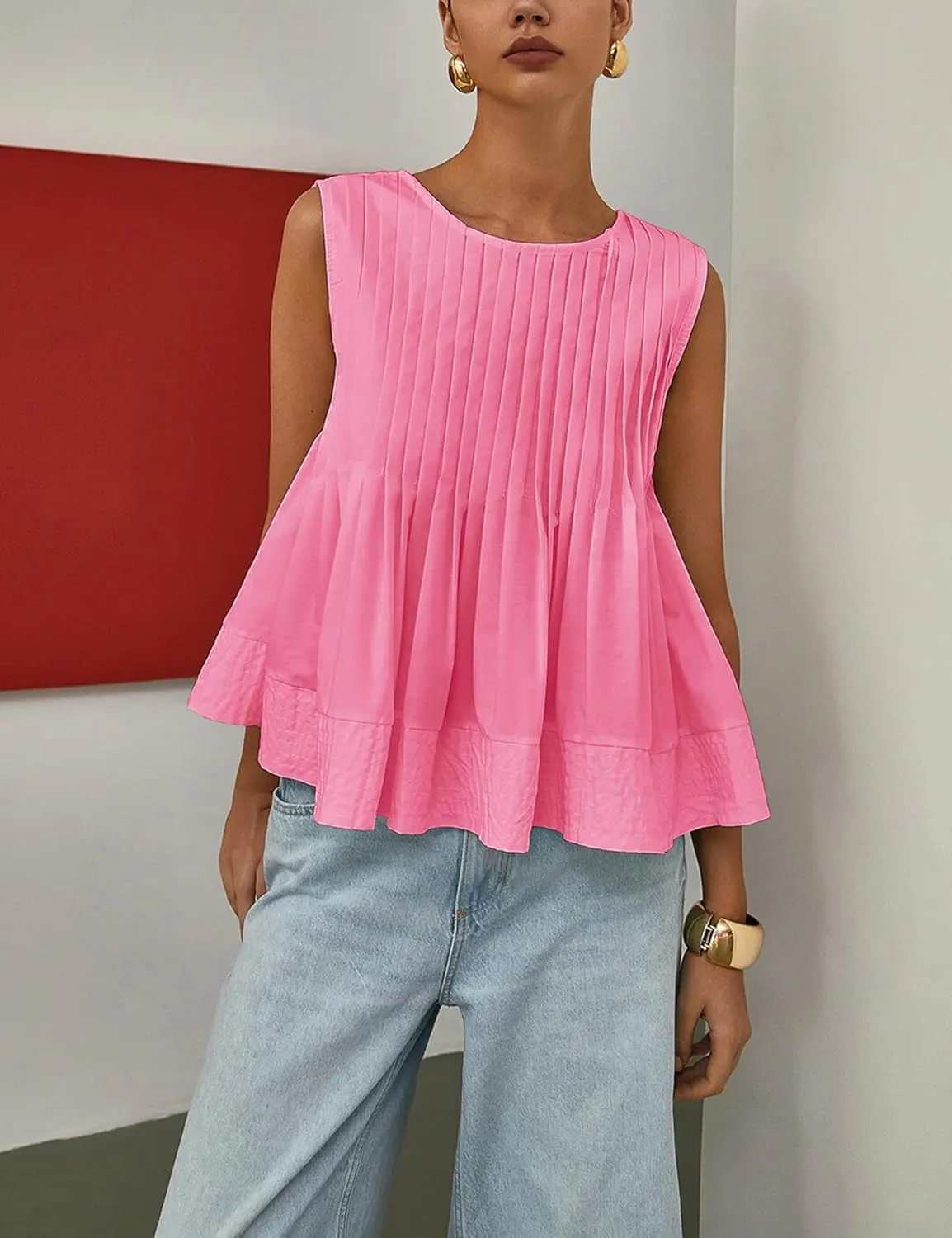 Lumister Womens Peplum Babydoll Tops Cute Pleated Sleeveless Ruffle Strap T Shirts Tank Summer Tops