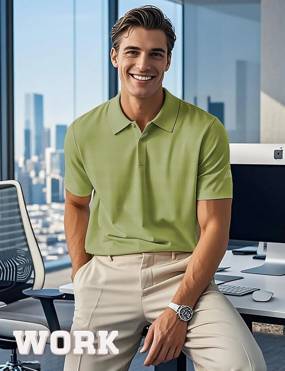 Lzzidou Polo Shirts for Men Short Sleeve Golf Polo Shirts Stretch Moisture Wicking Performance Athletic Tees