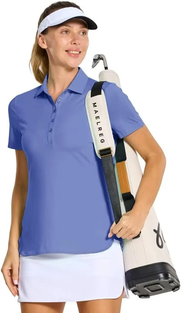 M MAELREG Womens Golf Shirt Short Sleeve 5 Buttons Quick Dry Casual Solid Moisture Wicking Tennis Polo Shirts for Women