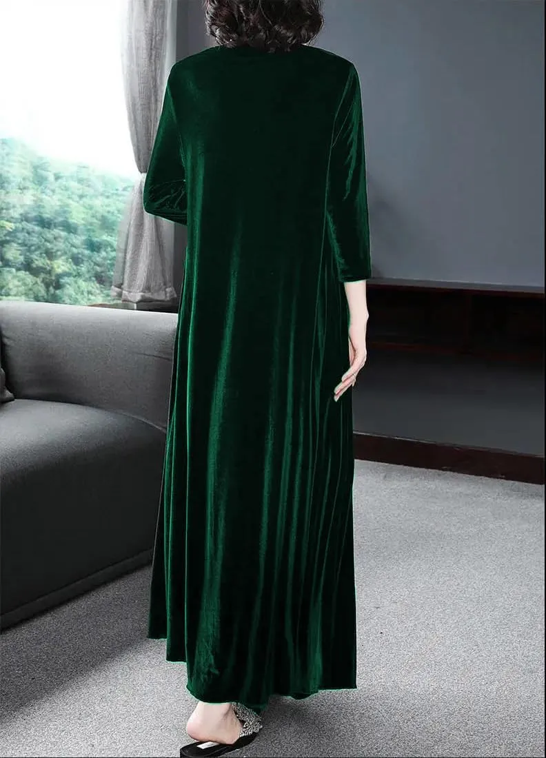Melliflo Velvet Dress for Women Casual Crewneck Shirt Dresses Elegant Cocktail Long Sleeve Maxi Dress with Pocket