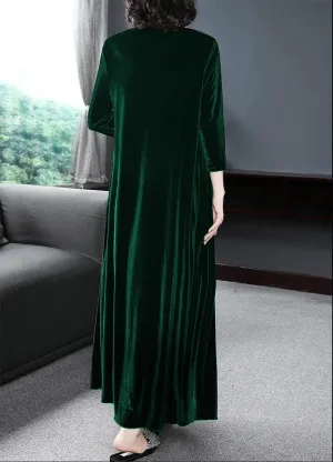 Melliflo Velvet Dress for Women Casual Crewneck Shirt Dresses Elegant Cocktail Long Sleeve Maxi Dress with Pocket