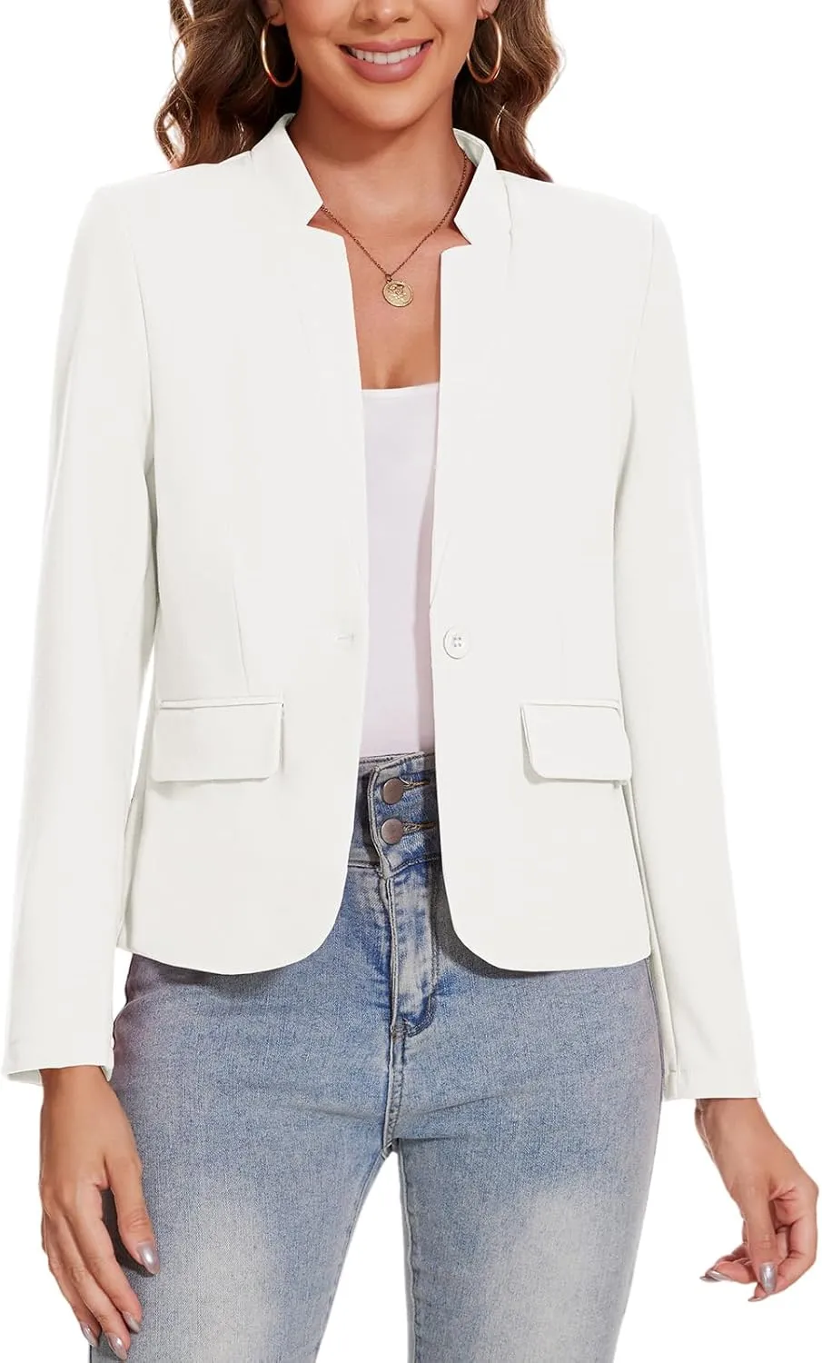 MINTLIMIT Blazer for Women Long Sleeve Button Front Blazer Notch Collar Casual Work Office Suit Jackets with Pockets