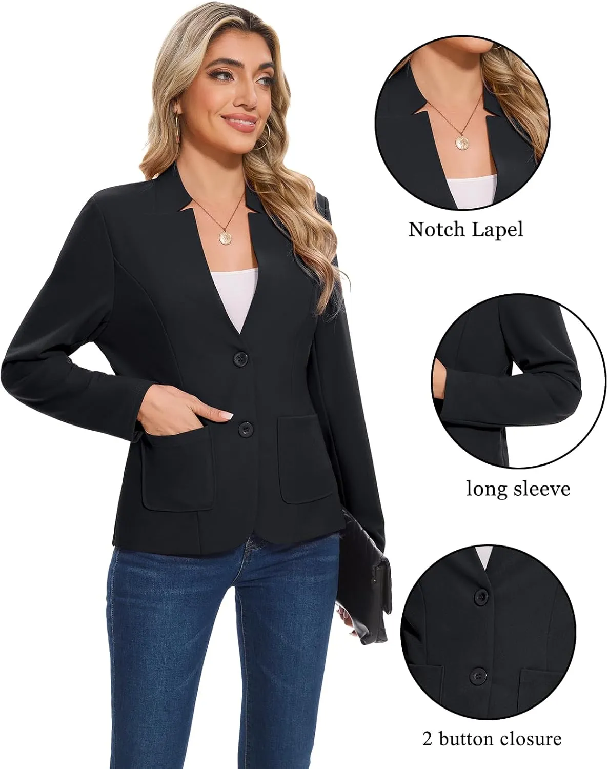MINTLIMIT Blazers for Women Long Sleeve Notch Collar Blazer Button Front Casual Work Office Suit Jackets with Pockets