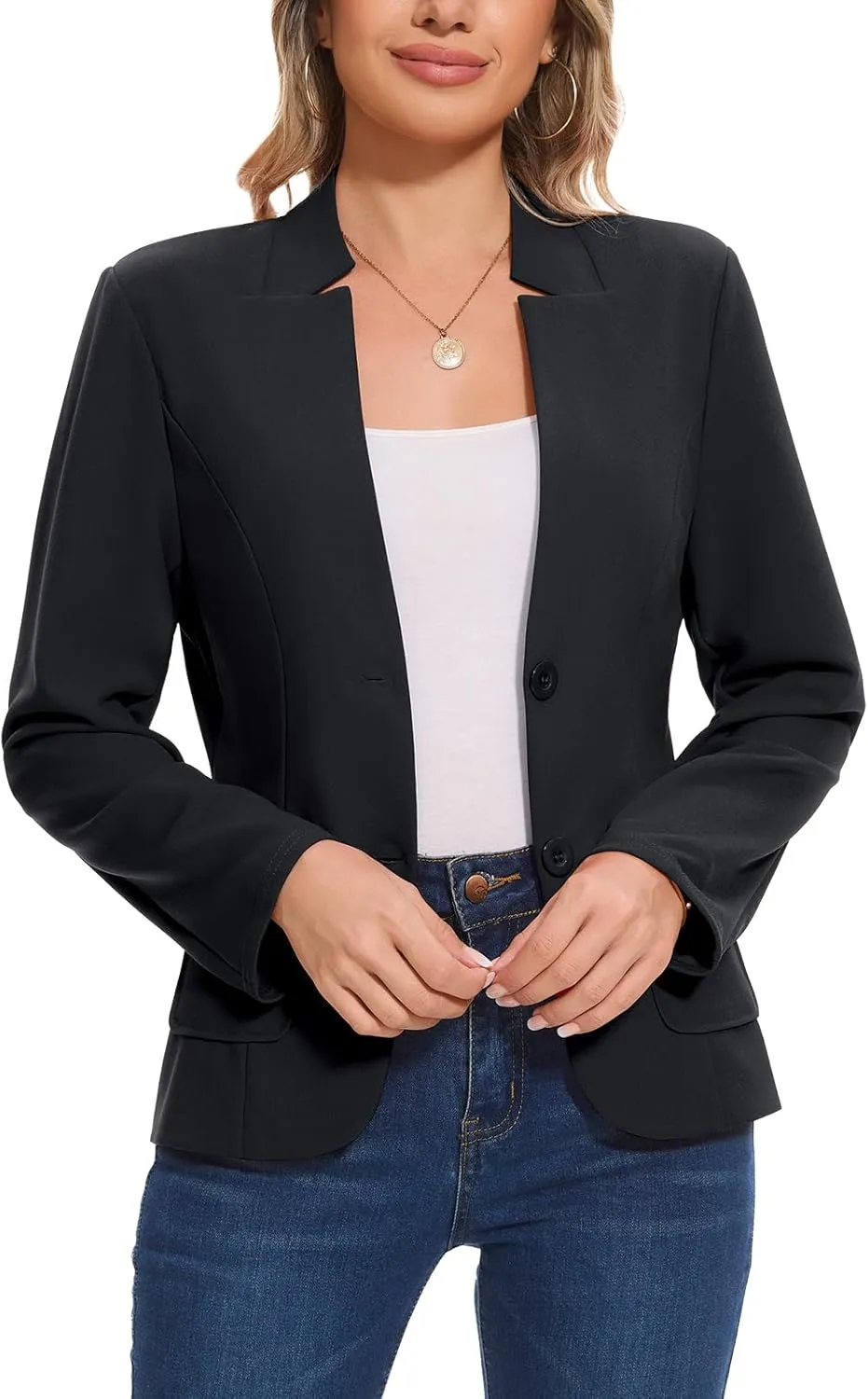MINTLIMIT Blazers for Women Long Sleeve Notch Collar Blazer Button Front Casual Work Office Suit Jackets with Pockets