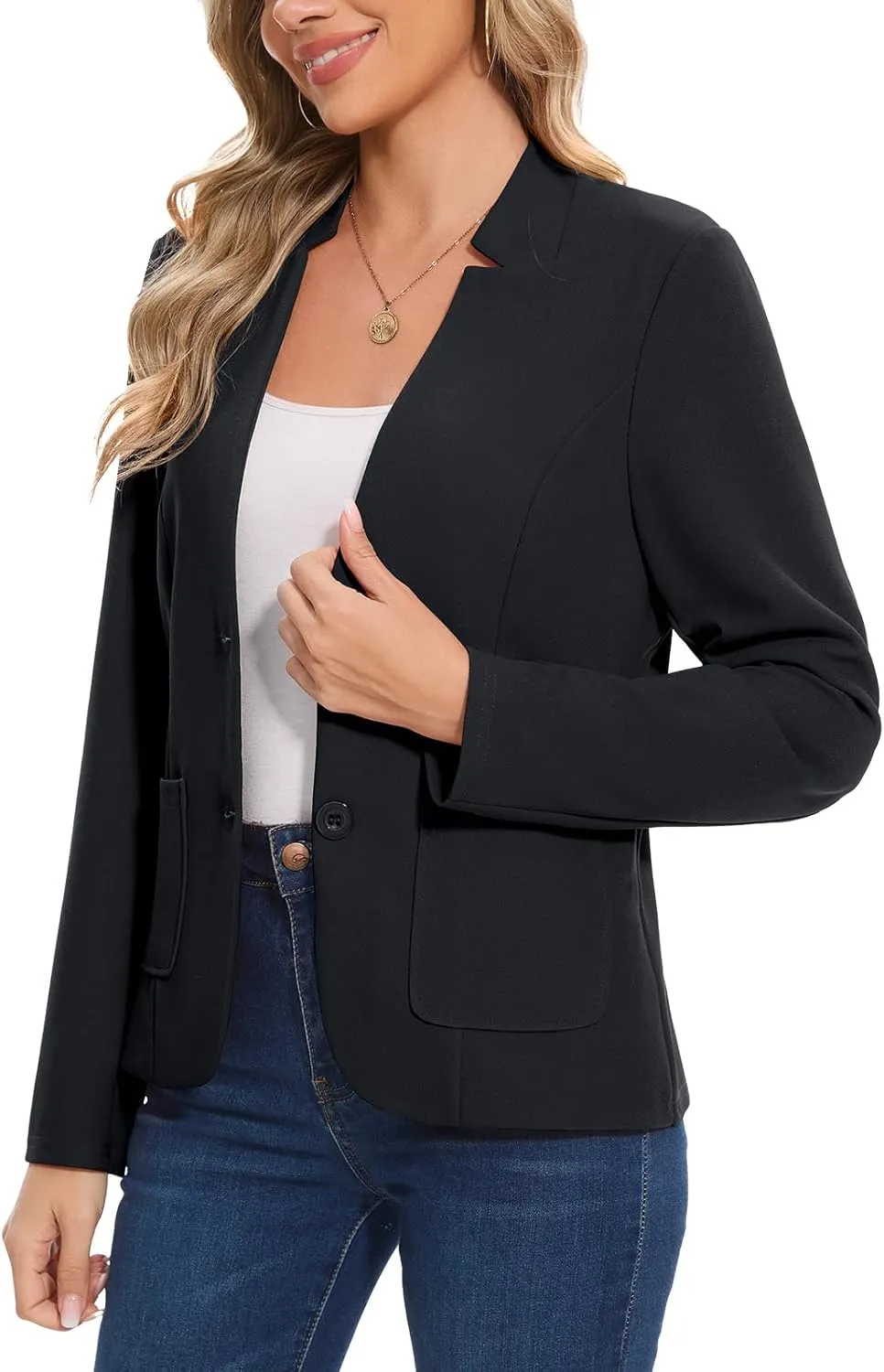 MINTLIMIT Blazers for Women Long Sleeve Notch Collar Blazer Button Front Casual Work Office Suit Jackets with Pockets