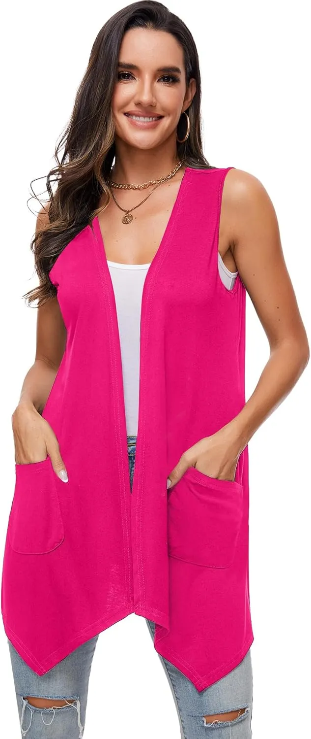 Moss Rose Women's Sleeveless Cardigan Vest Draped Open Front Cardigans Asymmetric Hem