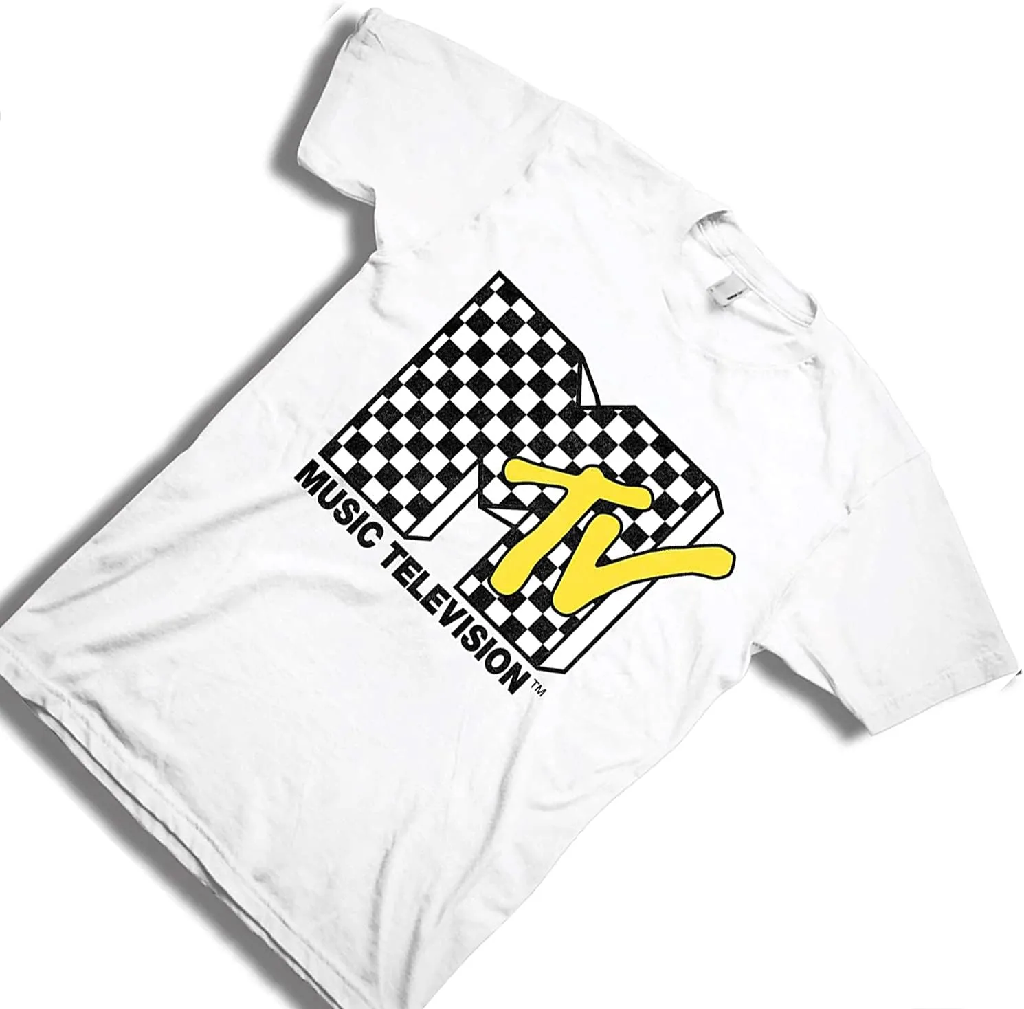 MTV Mens Shirt with Checkerboard - #TBT Mens 1980's 1990'S Clothing - I Want My Music Television T-Shirt