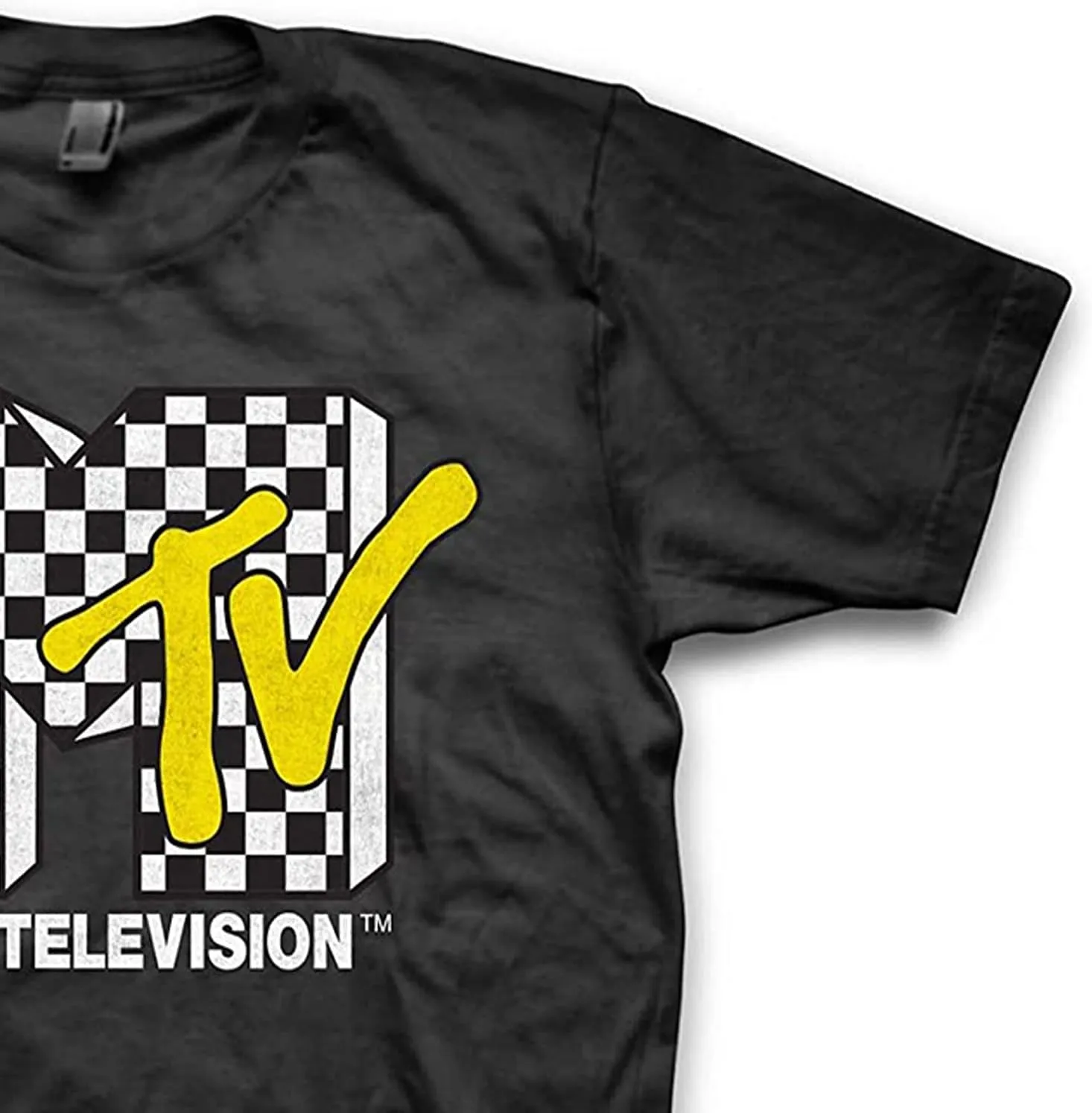 MTV Mens Shirt with Checkerboard - #TBT Mens 1980's 1990'S Clothing - I Want My Music Television T-Shirt