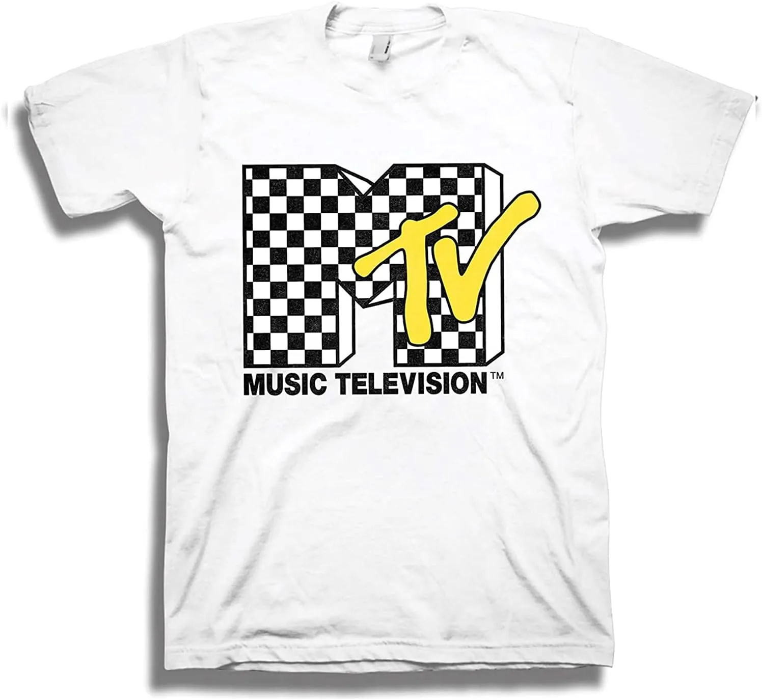 MTV Mens Shirt with Checkerboard - #TBT Mens 1980's 1990'S Clothing - I Want My Music Television T-Shirt