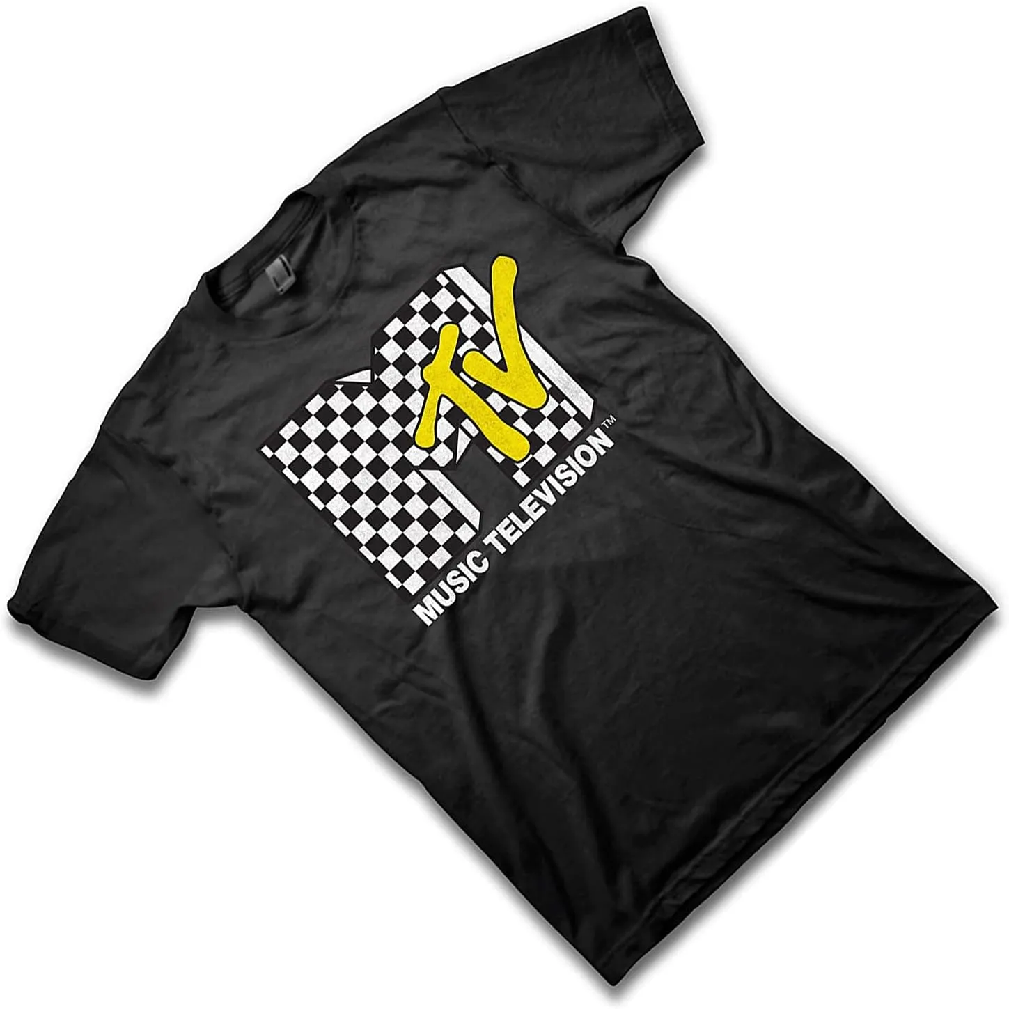 MTV Mens Shirt with Checkerboard - #TBT Mens 1980's 1990'S Clothing - I Want My Music Television T-Shirt
