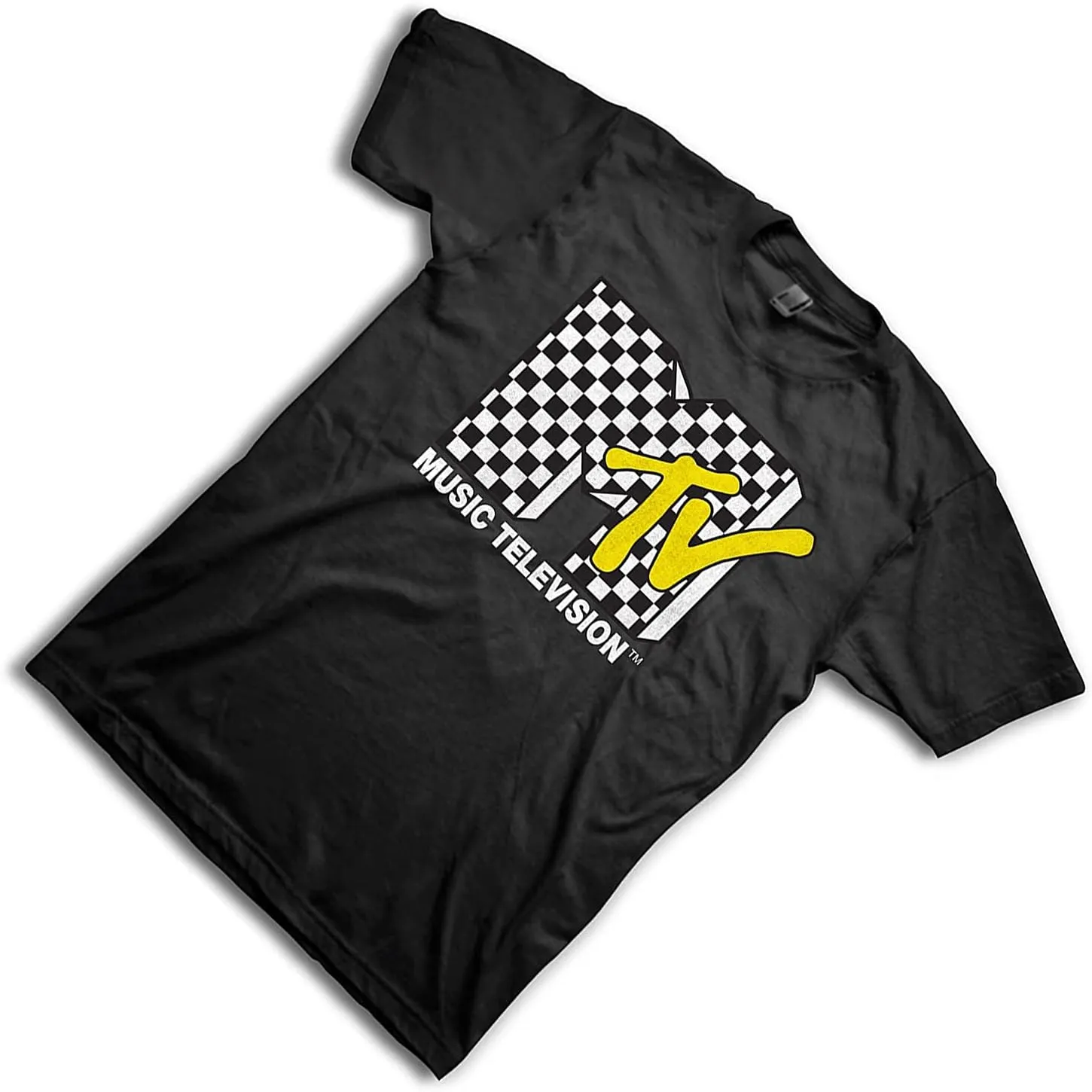 MTV Mens Shirt with Checkerboard - #TBT Mens 1980's 1990'S Clothing - I Want My Music Television T-Shirt