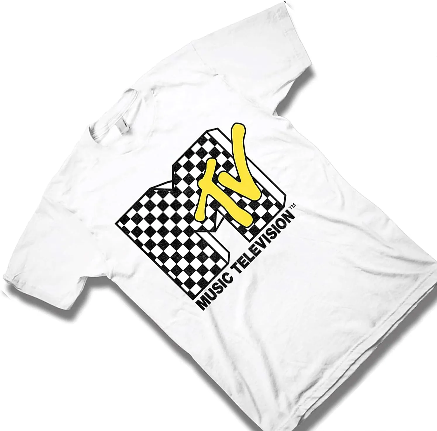 MTV Mens Shirt with Checkerboard - #TBT Mens 1980's 1990'S Clothing - I Want My Music Television T-Shirt