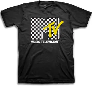 MTV Mens Shirt with Checkerboard - #TBT Mens 1980's 1990'S Clothing - I Want My Music Television T-Shirt