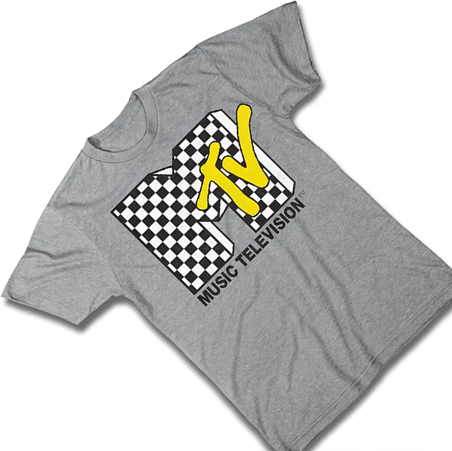 MTV Mens Shirt with Checkerboard - #TBT Mens 1980's 1990'S Clothing - I Want My Music Television T-Shirt