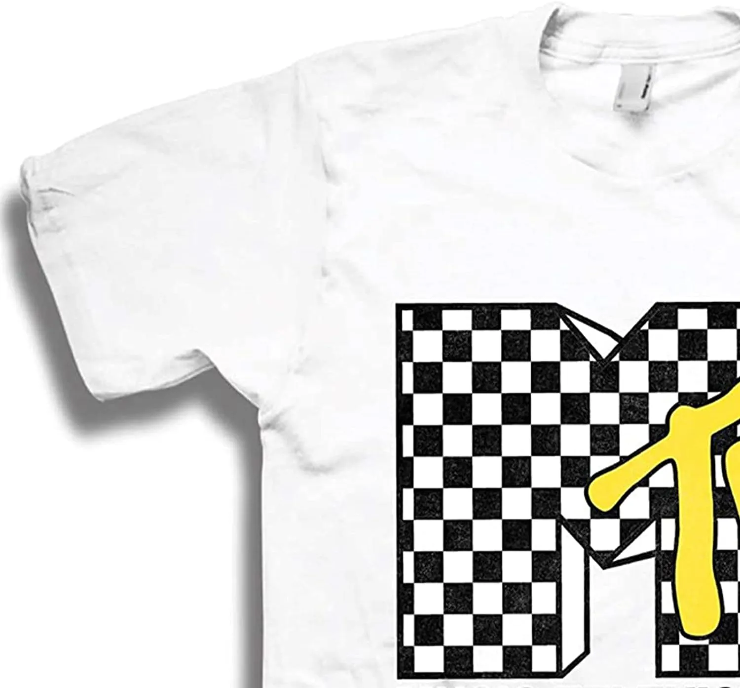 MTV Mens Shirt with Checkerboard - #TBT Mens 1980's 1990'S Clothing - I Want My Music Television T-Shirt