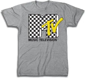 MTV Mens Shirt with Checkerboard - #TBT Mens 1980's 1990'S Clothing - I Want My Music Television T-Shirt