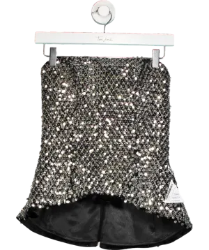 Nadine Merabi Metallic Paige Silver Bandeau Peplum Top UK S